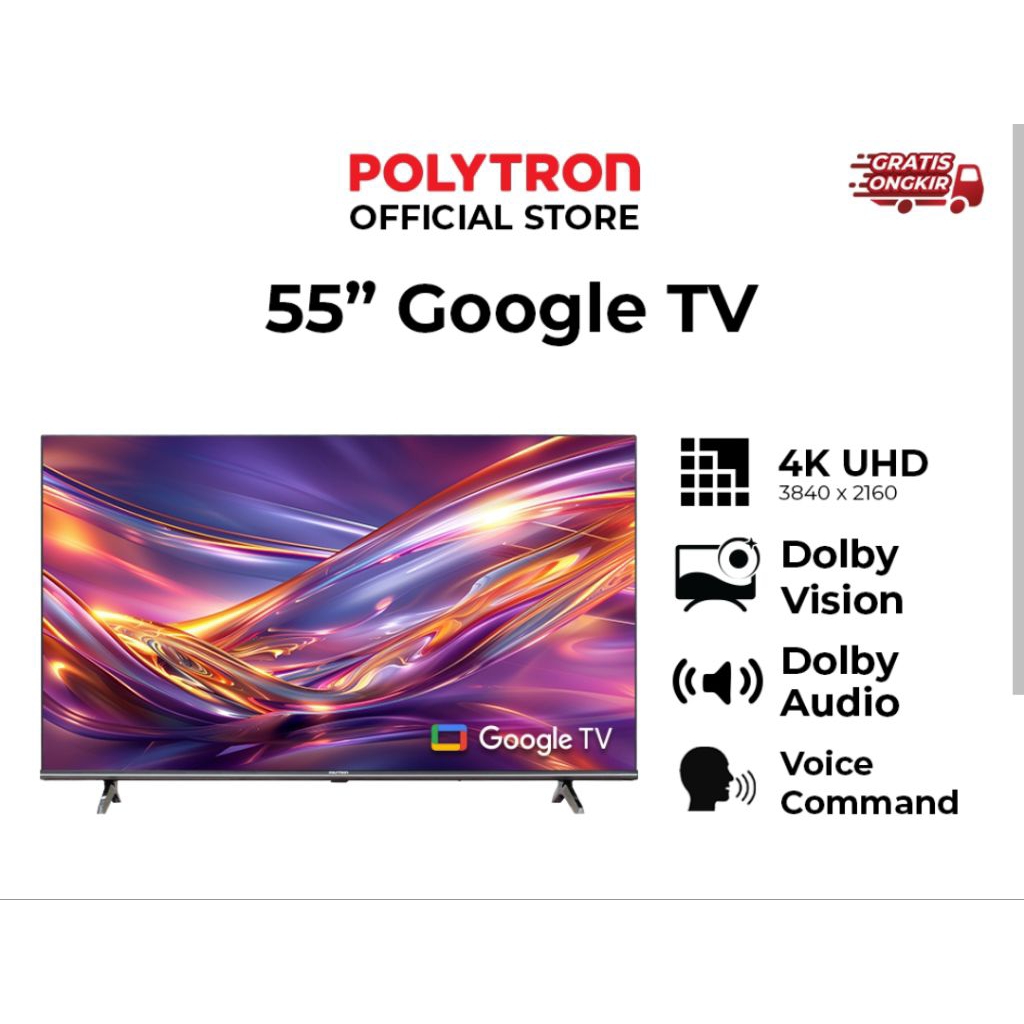 led polytron 55" 4k smart android tv mola tv internet ultra hd youtube dvb t2 dvb s2 usb movie hdmi 