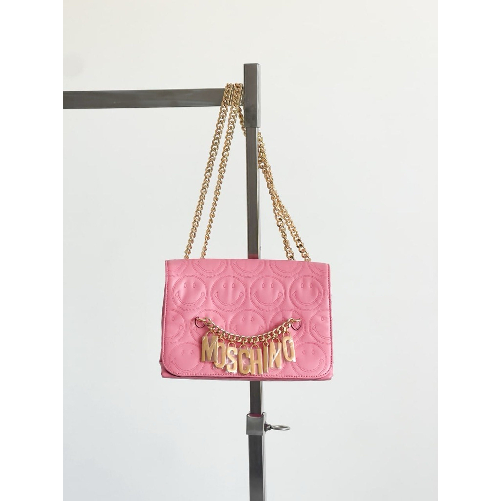 MSC Smiley quilted logo chain shoulder bag pink