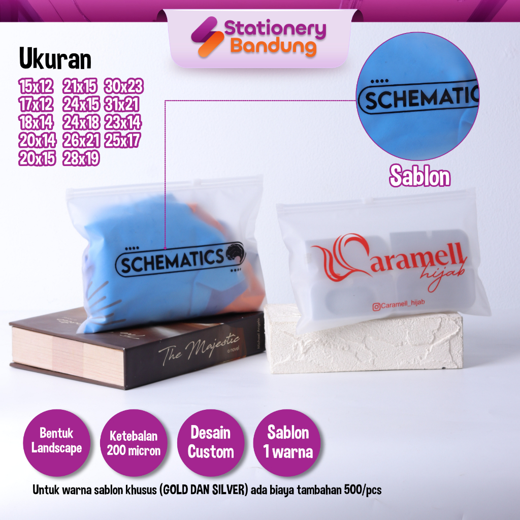 Zipper Bag Custom Desain Sablon Transparan Doff Landscape Organizer Plastik Penyimpanan Ziplock