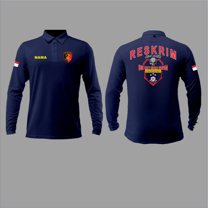 kaos kerah reskrim crime hunter lengan panjang/kaos kerah reskrim free name