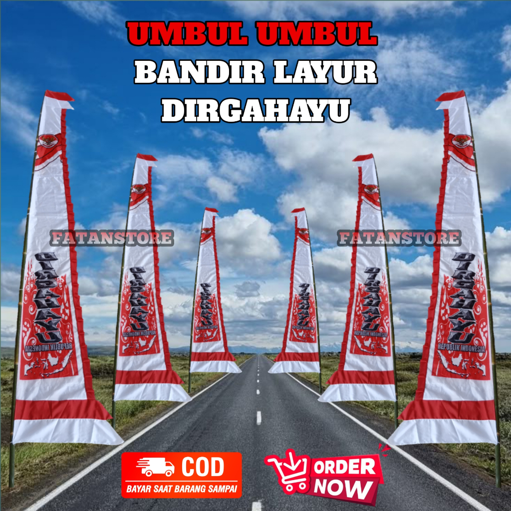 1 Kodi/20 Lembar Umbul Umbul Bandir Dirgahayu Keris & Layur 4 Meter