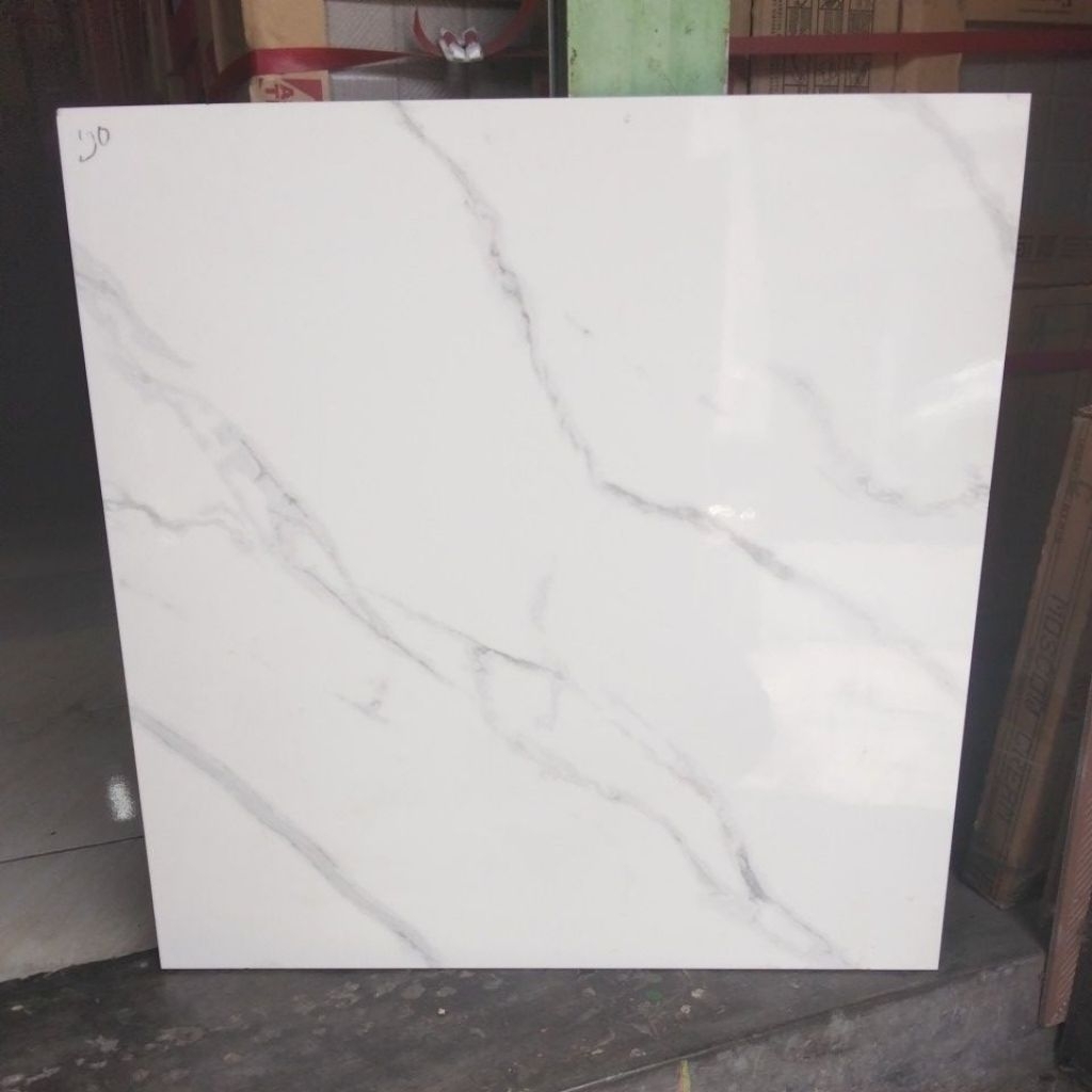 Platinum Sebastian Grey Keramik Lantai Putih Marmer 60x60 Glosy Cutting