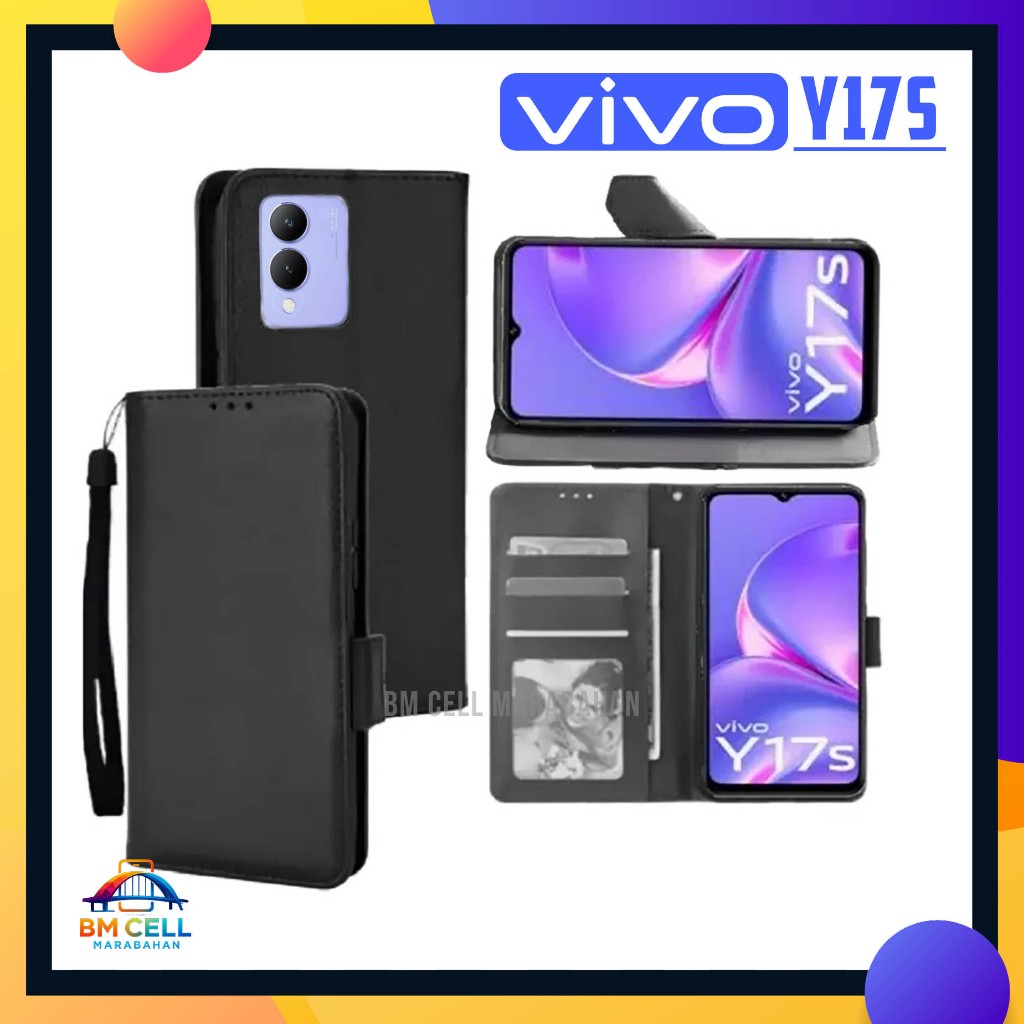 Case Dompet Leather Vivo Y17s Flip Cover Premium Slot Kartu Stand Holder Elegan