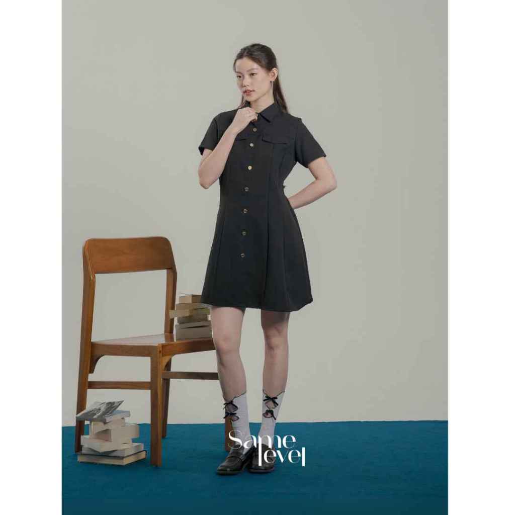 SAMELEVEL Aurine Dress Mini Dress in Black Gaun Korean Style Wanita Casual Fashion warna Hitam
