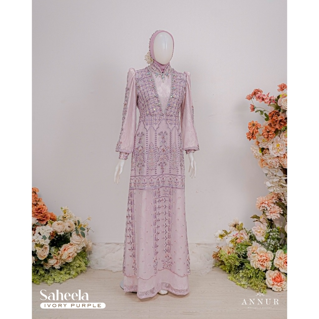 Annur Label Saheela Dress Chantily Premium Bordir Payet – Wudhu Friendly untuk Kondangan & Lamaran
