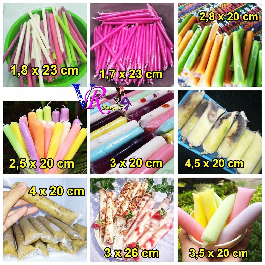Plastik Es Mambo Aneka Ukuran / Es Lilin Polos Uk1.8x32 cm/ 1.8x28 cm/ 2,5x20 cm / 3x20 cm / 3.5x20 