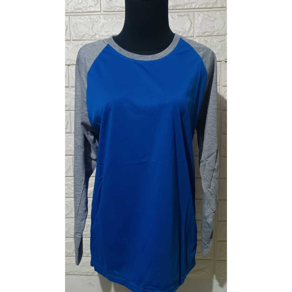 kaos lengan panjang warna biru  lengan abu-abu