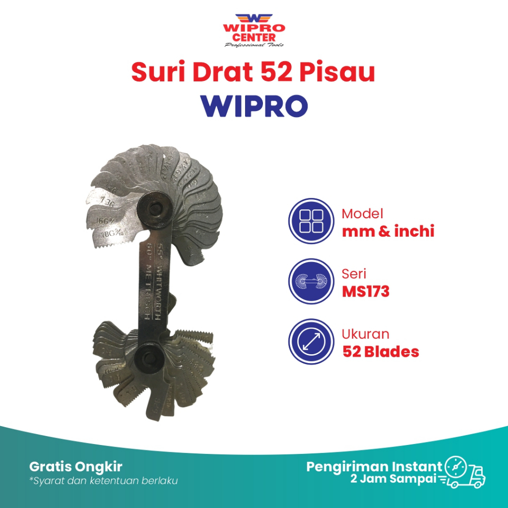 Suri Drat 52 Blades WIPRO / Alat Ukur Drat / Mal Drat / Sisir Drat / Sisir Ulir / Suri Ulir