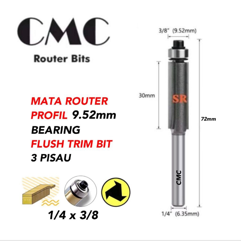 Mata Profil/ Router 10mm Roda (Mata Pisau 3) Laminate Flush Trimming Bits CMC