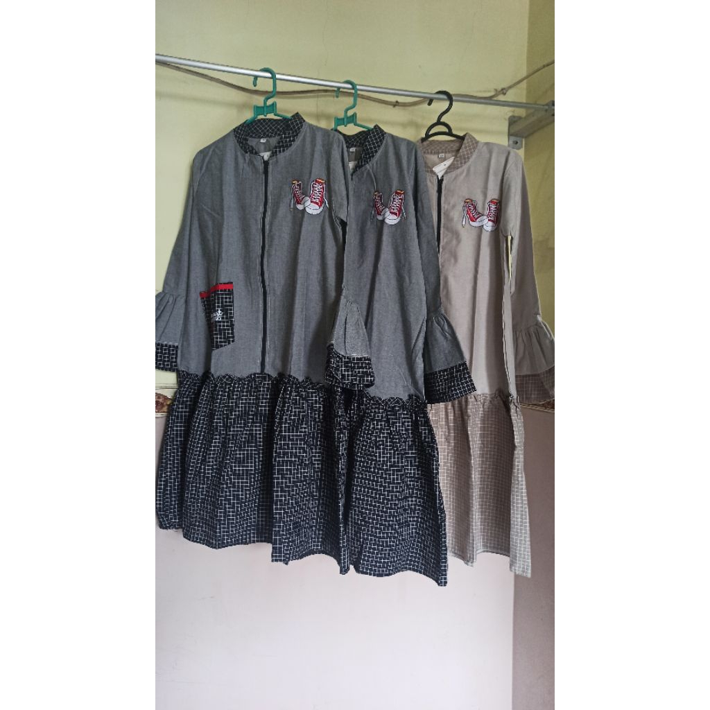 Tunik Remaja bahan katun kombinasi kotak kecil