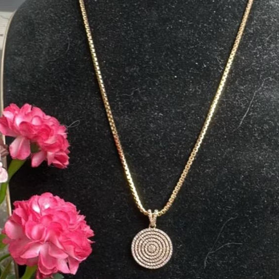 Kalung itali panjang 60 cm kalung hijab plus liontin bulat cor permata zircon putih full tanam_ coco