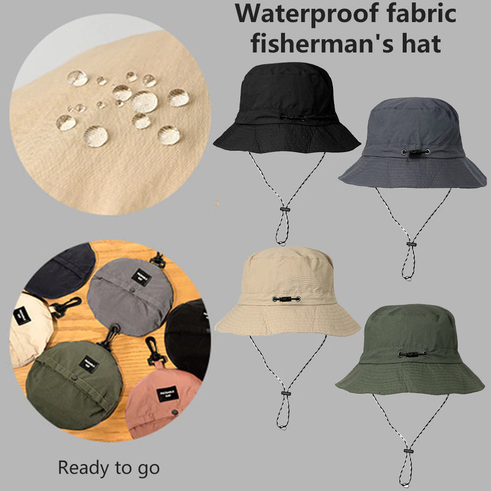 Topi Gunung Pria Bucket Hat Rimba Topi Bulat Parasut Tali Packable Hat Pria Wanita Waterproof Gunung