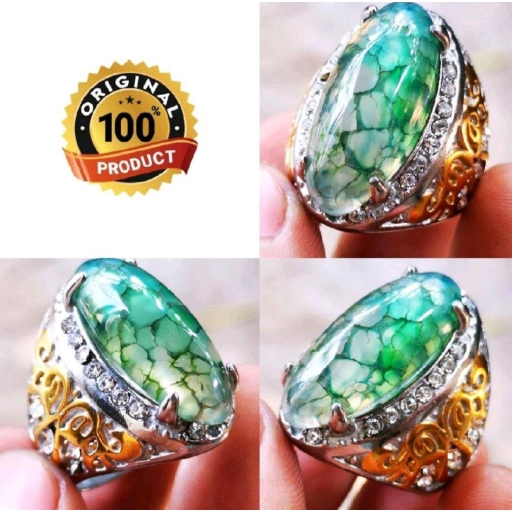 cincin batu akik hijau lumut sisik naga pandan natural