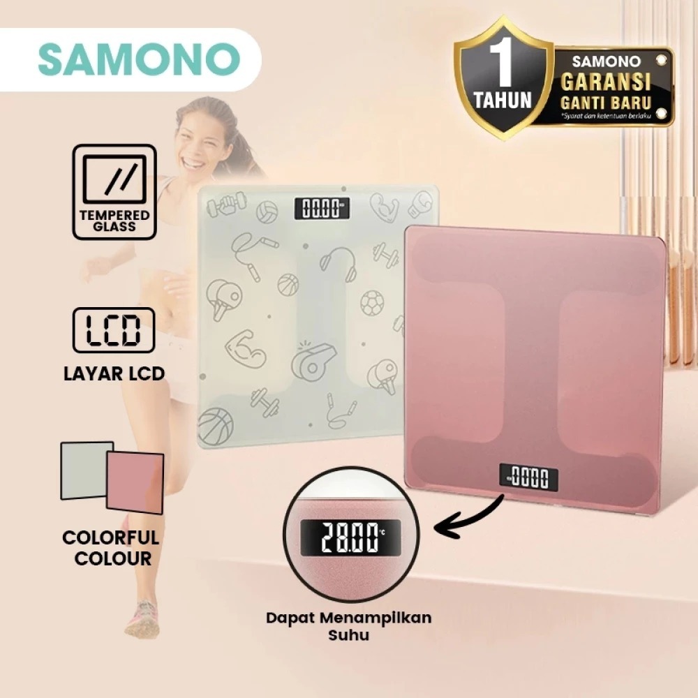 HADIAH - SAMONO Timbangan Badan Digital Kaca Body Scale Up To 150Kg Presisi 0.05Kg Layar LED 26cm x 