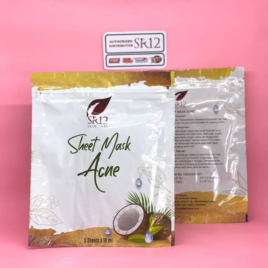 SHEET MASK BRIGHTENING & ACNE SR12  MELEMBABKAN MENCERAHKAN UNTUK KULIT BERJERAWAT DAN NORMAL DISTRI