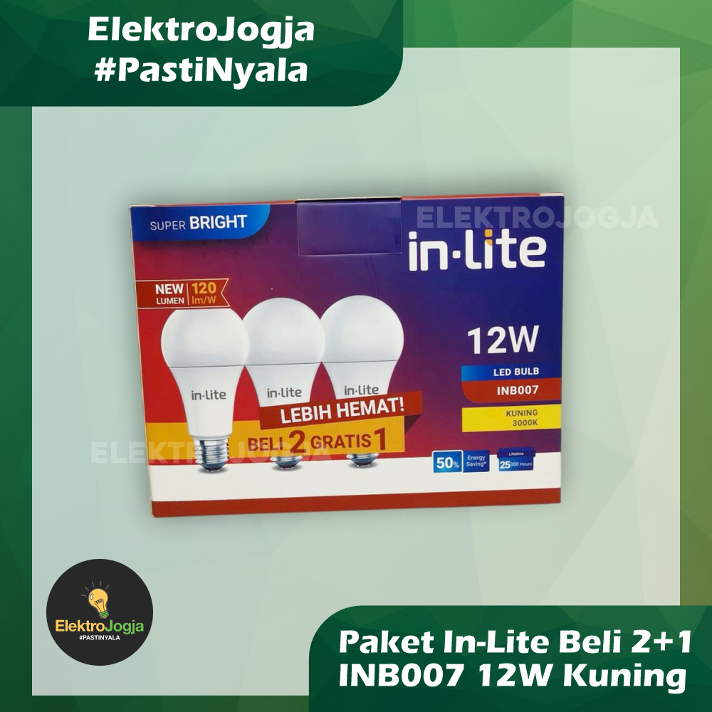 Paket LED Inlite 12 Watt Kuning Warm White Beli 2 Gratis 1 | Bohlam Led Inlite Paket 12 Watt Kuning 
