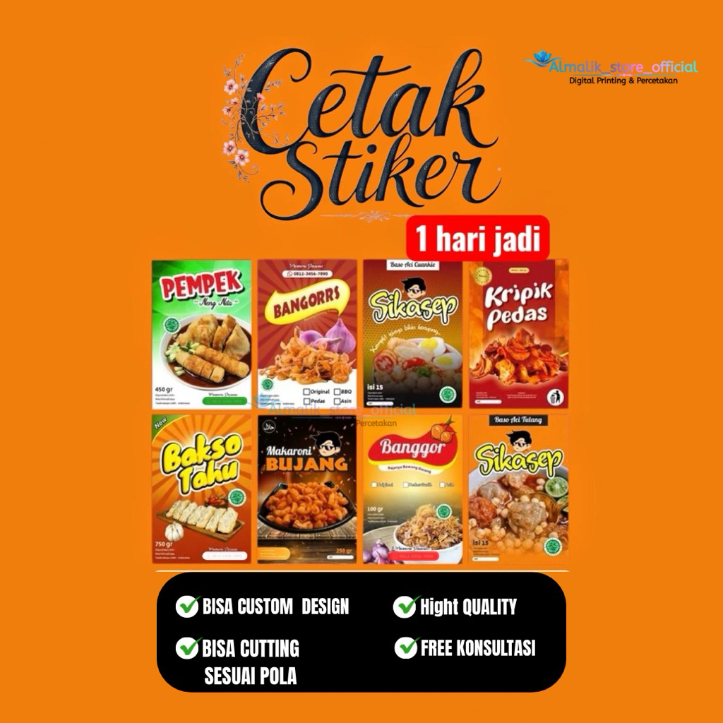 Cetak Stiker Label Makanan Custom Logo Sendiri | Label Kemasan Makanan dan Minuman Free Desain