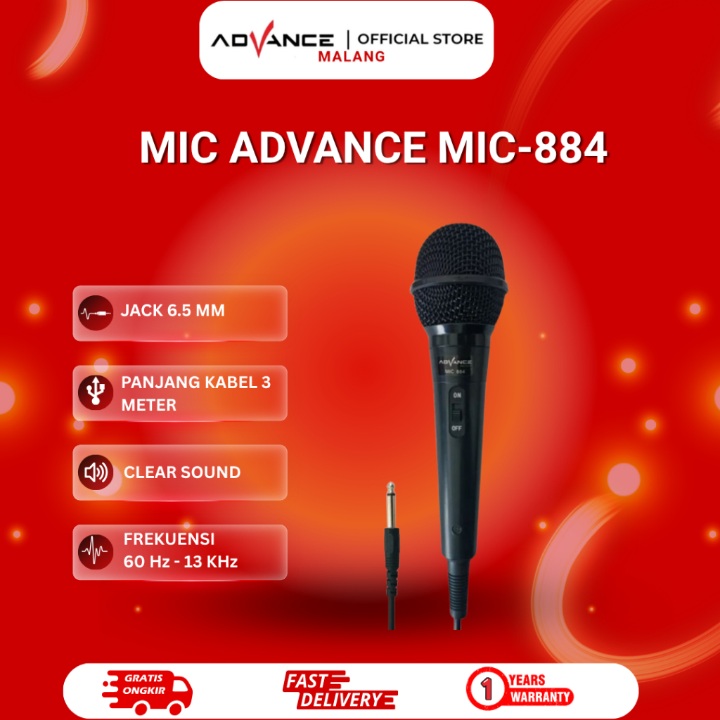 Advance Mic 884 Karaoke Profesional Dynamic Microphone Kabel MIC-884