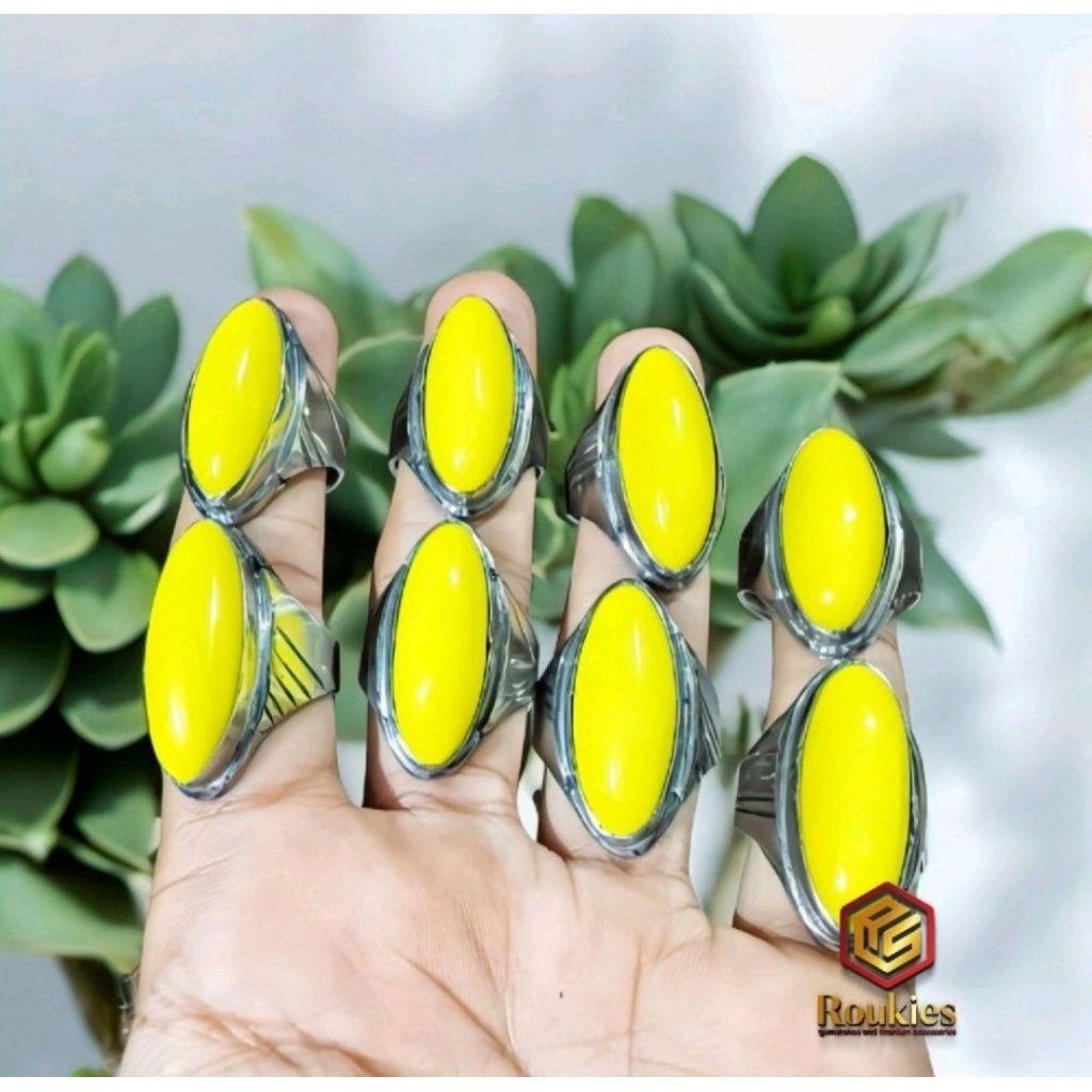 cincin batu kembang Johar model pandan/panjang ring baja putih monel-8