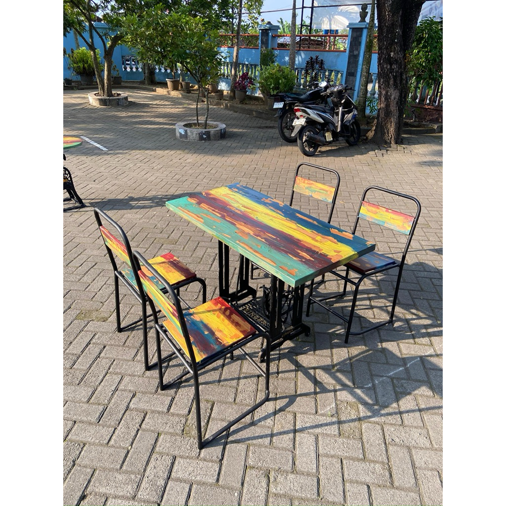 Kursi cafe meja makan jadul kaki mesin jahit