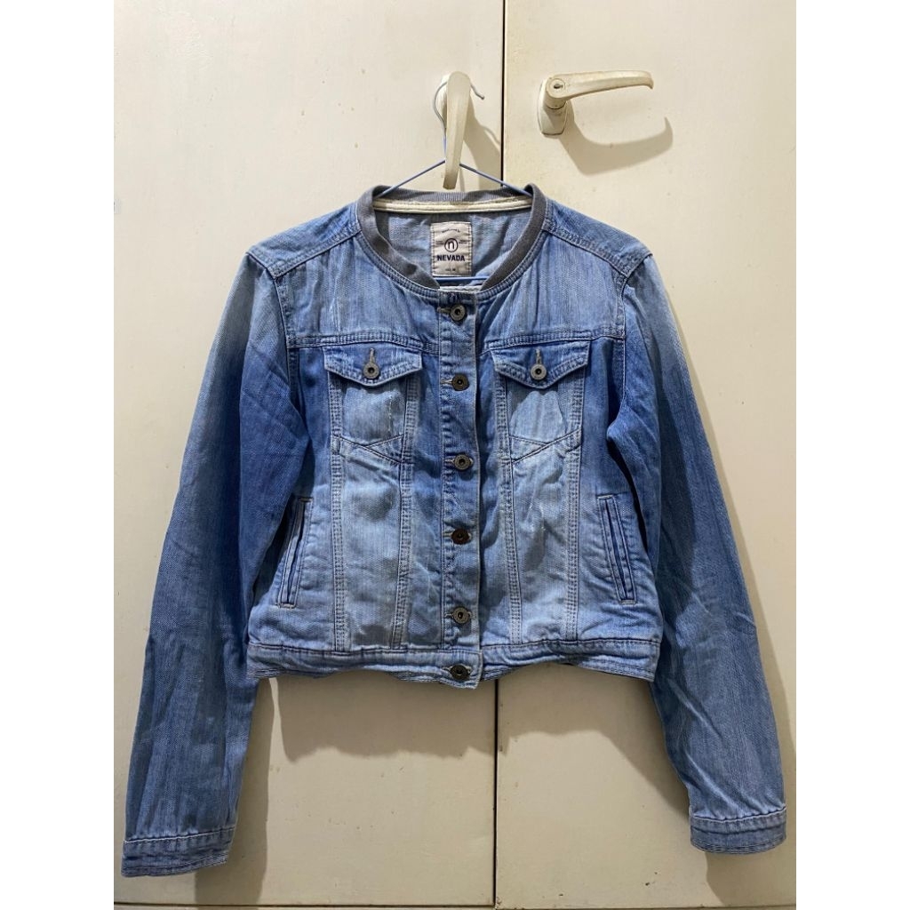 Jacket Denim Ripped Nevada / Korean Jacket / Crop Jacket / Jacket Wanita / Atasan Biru Retro