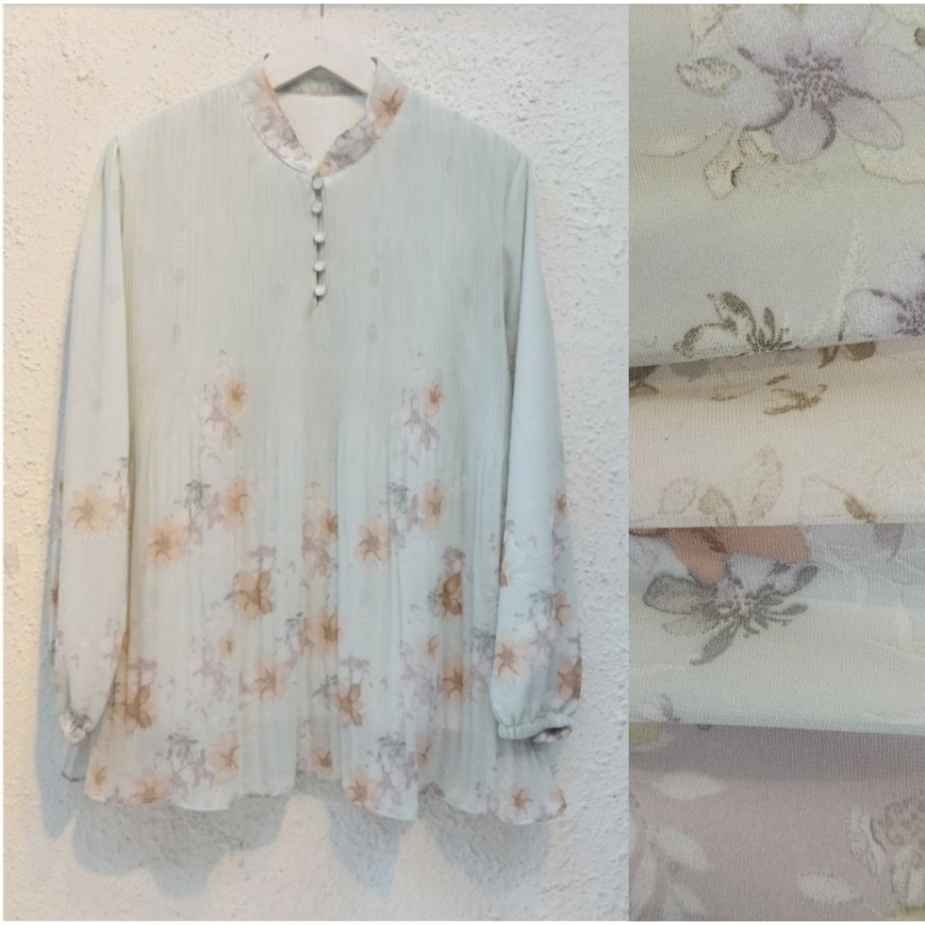 Atasan Blouse Wanita Plisket Ceruty Bunga
