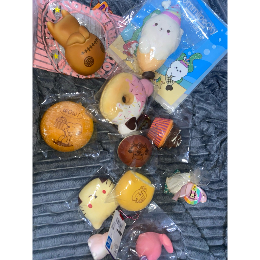 [RESTOCK❗️] SALES SQUISHY WTS snoopy bun chawa peko rainbow cake rare ib egg millie yumiibear donut