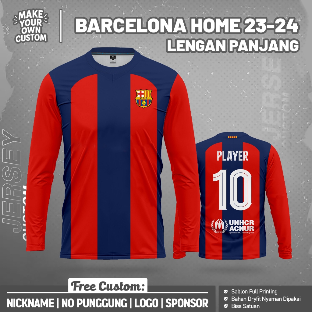 Jersey Piala Dunia BARCELONA HOME 23-24 LENGAN PANJANG Free Nama dan Nomor Punggung