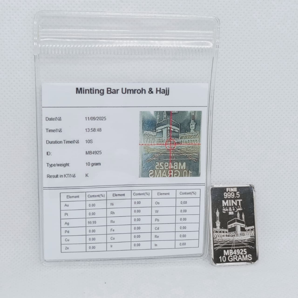 Silver Bar 10  gr 25 gr 50 Gram 999.5 Fine Mint Madinah  Sertifikat Asli Logam Mulia Perak Murni 99.