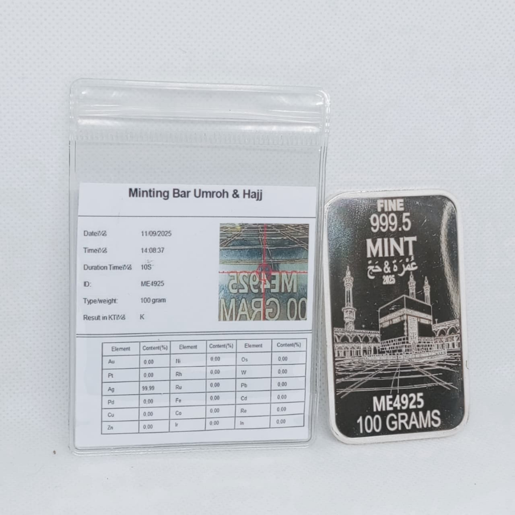 Silver Bar 100 Gram 999.5 Fine Mint Madinah ME2925 Sertifikat Asli Logam Mulia Perak Murni 99.9% Inv