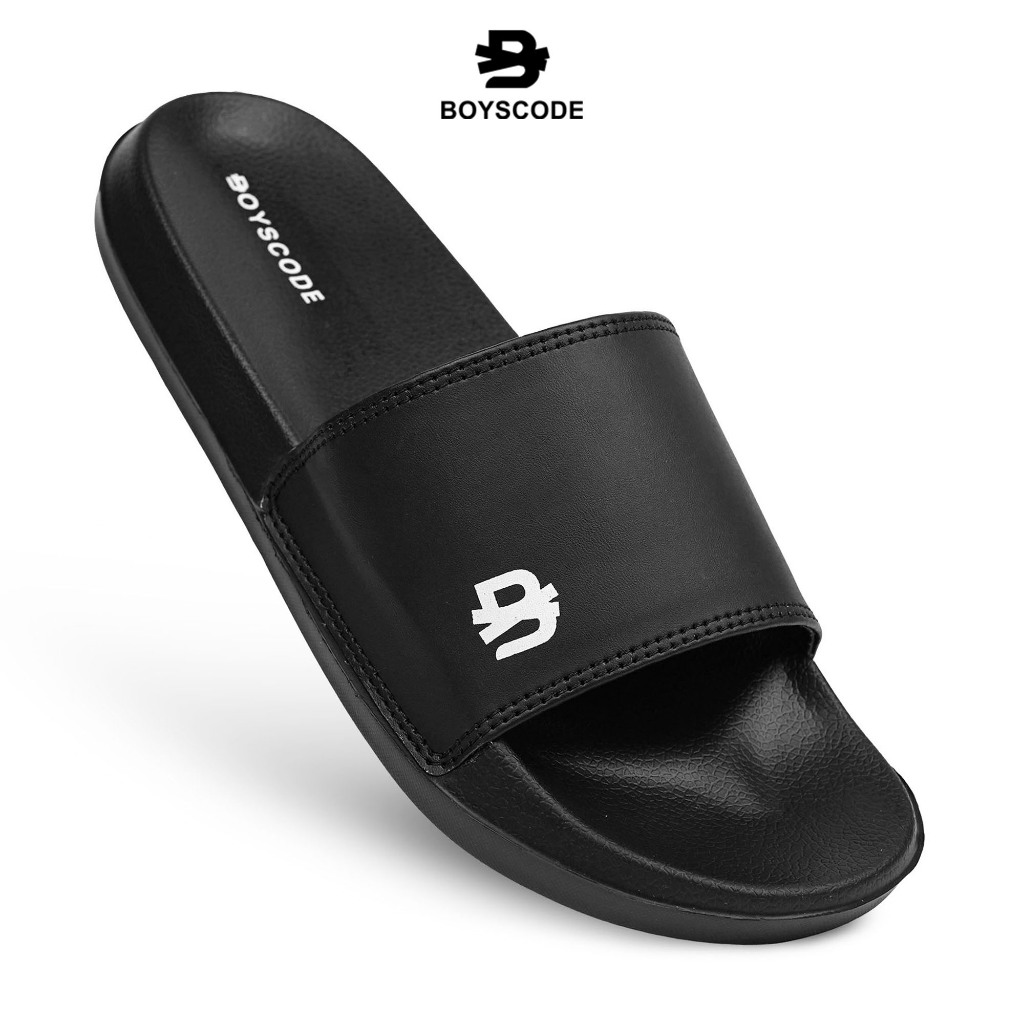 BOYSCODE Sandal Selop Karet Pria Wanita Logo B Emboss Hitam / Sandal Slide / Slip On / Slop