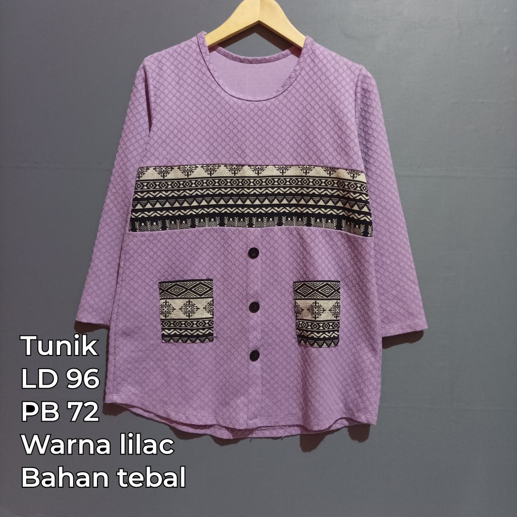 atasan tunik wanita warna Lilac | Motif etnik | second preloved kondisi bagus
