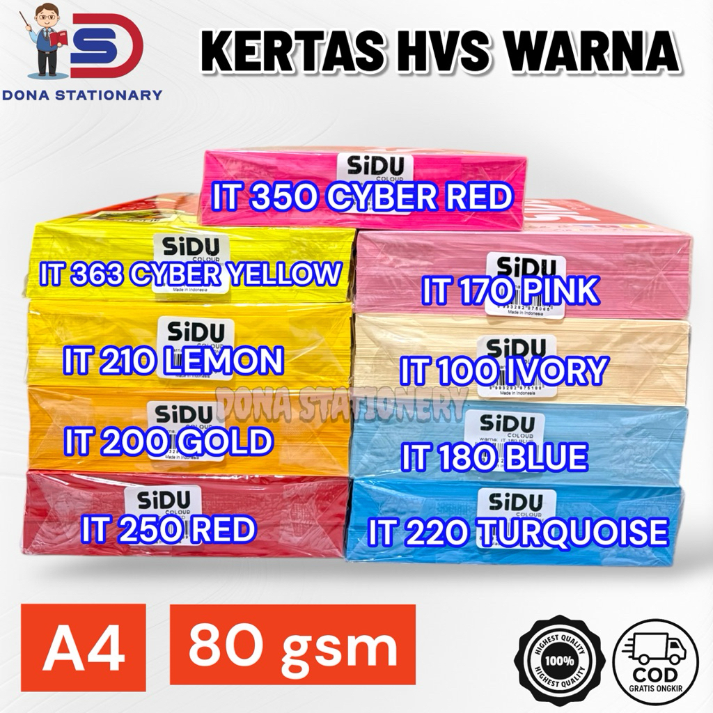 KERTAS HVS A4 WARNA SiDU / HVS TRUTONE SiDU / HVS 80 gsm / HVS WARNA WARNI