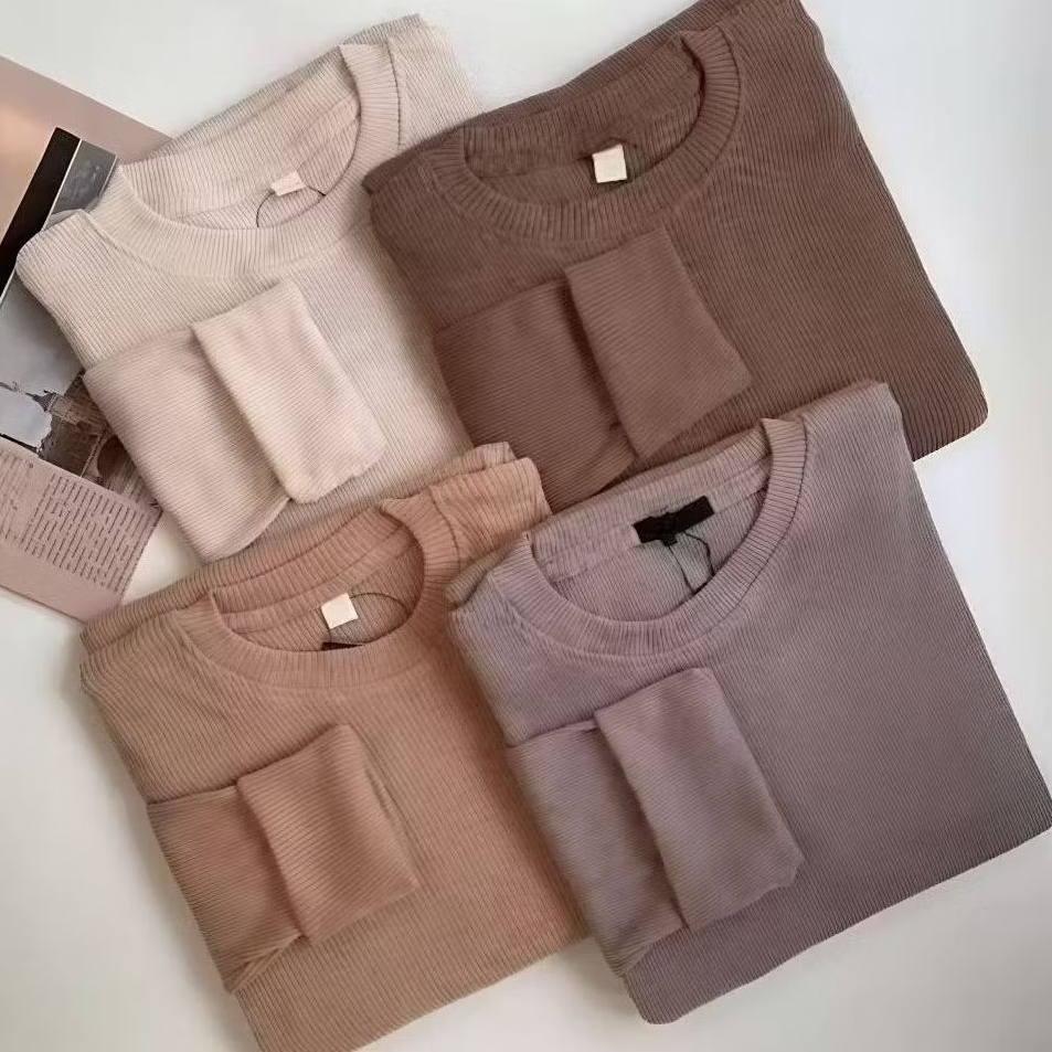 Kaos Rib Premium tebal Lengan Panjang Wanita