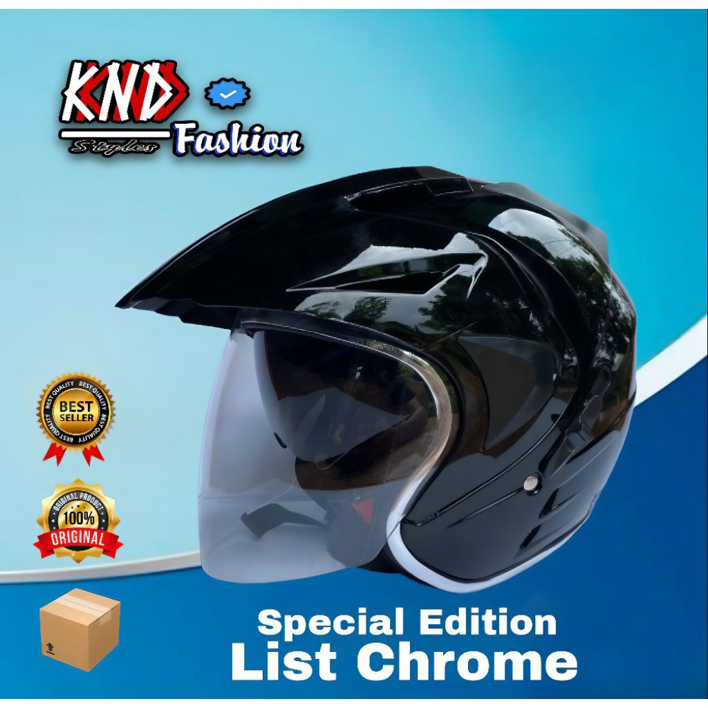 (LC) Helm Double Visor Ykt List Chrome Original SNI - Helm Ink Dewasa Pria Wanita