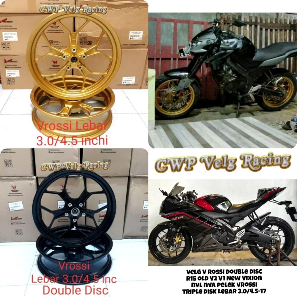 Velg V rossi double disc R15 old V2 V1 New Vixion nvl nva pelek vrossi triple disk Lebar 3.0/4.5-17