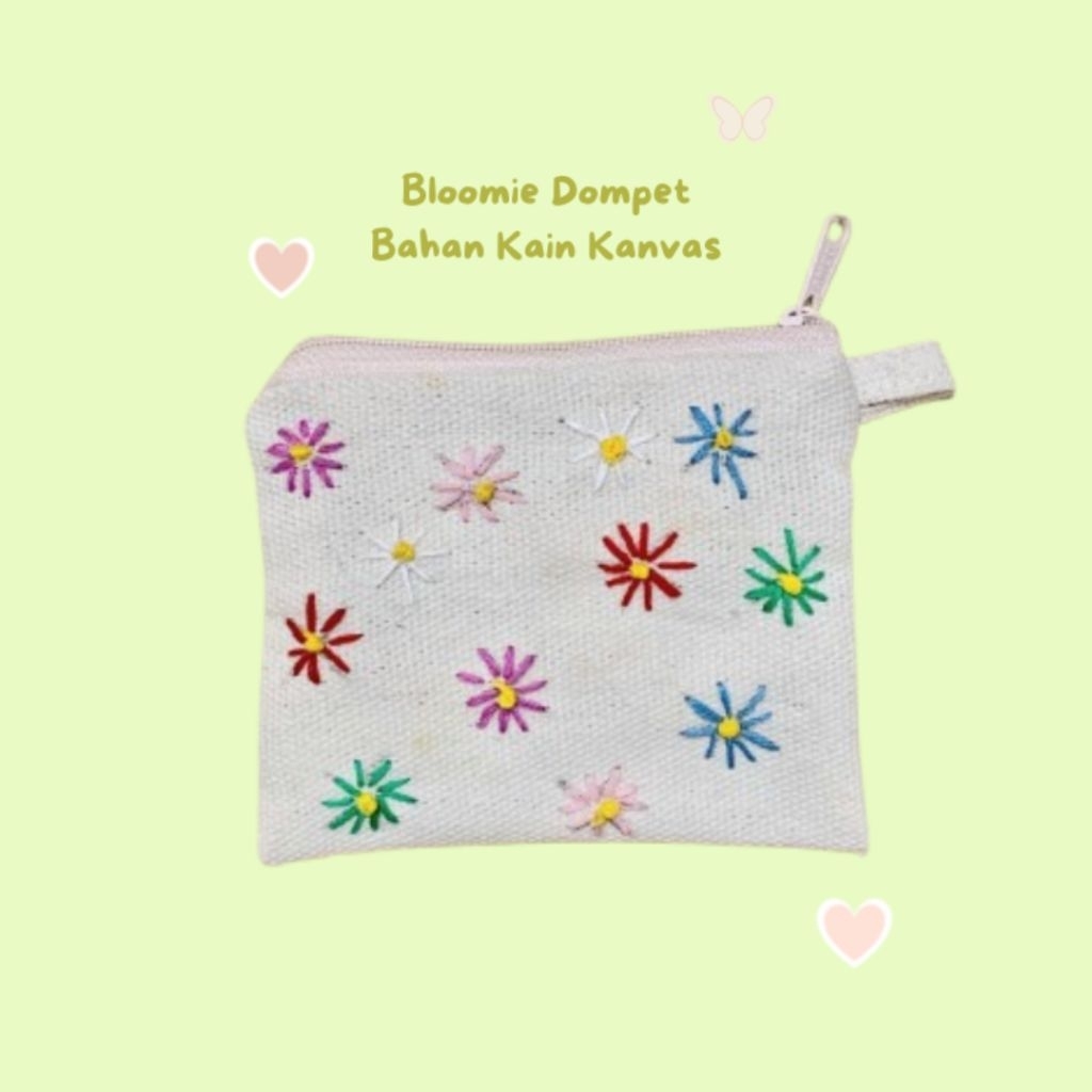 Bloomie Dompet Kain Kanvas Sulaman Bunga Mini 8 kelopak Pouch Tempat Koin Dompet Kecil Wanita Lucu H