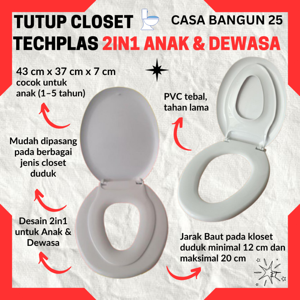 Tutup closet duduk toto 2in1 Untuk Dewasa & anak pvc tebal praktis cocok untuk kloset tidy, ina,toto
