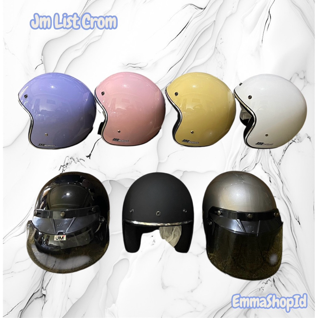 Helm Bogo JM Polos List Chrome Kaca Cembung/ Kaca Datar Unisex Bisa Cewe/Cowo