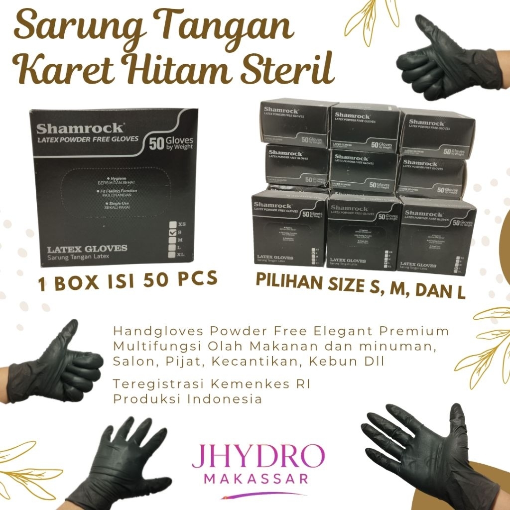 10 Pcs Sarung Tangan Hitam Karet Latex Repack Handscoon / Handgloves Shamrock
