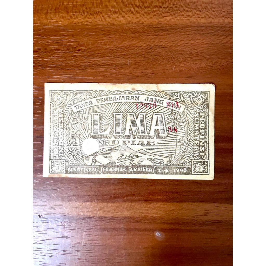 Uang Kertas 5 Rupiah 1948 Seri ORIDA Bukit Tinggi, Sumatera Barat, Koleksi Kuno