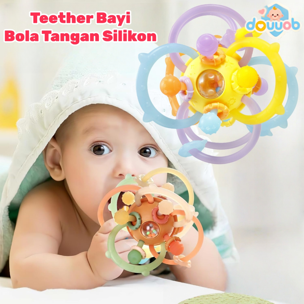 Douuob Teether Pijat Multi-Bentuk Bola Cakar Tangan Kerincing Teether Bola Cakar Tangan Teether Bayi