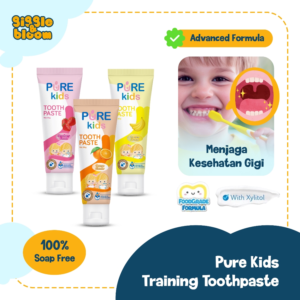 Pure Kids Training Toothpaste 50gr | Pasta Gigi Anak dengan Xylitol & Rasa Lembut Baby Friendly, Xyl