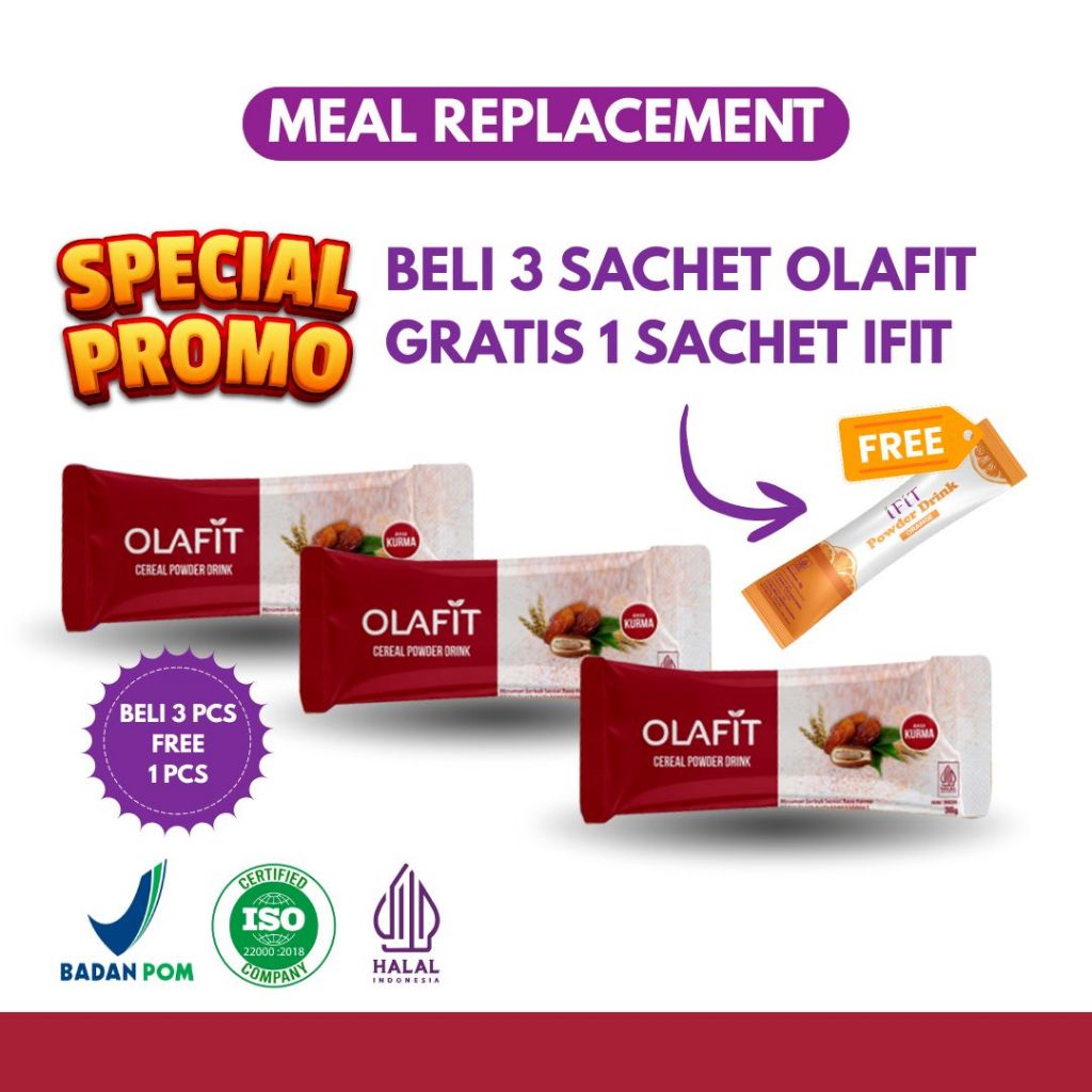 [3 PCS] OLAFIT Meal Replacement Sereal Diet Multigrain Cereal Powder Drink Rasa Kurma 30 Gram