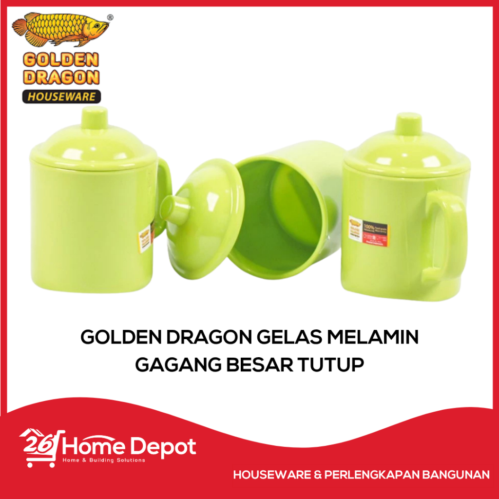 GOLDEN DRAGON Gelas Melamin Gagang Besar Dengan Tutup B0203 B0204 360ML & 600ML