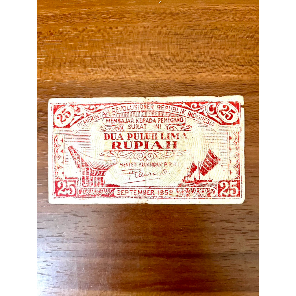 Uang Kertas 25 Rupiah 1959 ORIDA Sumatera Barat, Koleksi Kuno