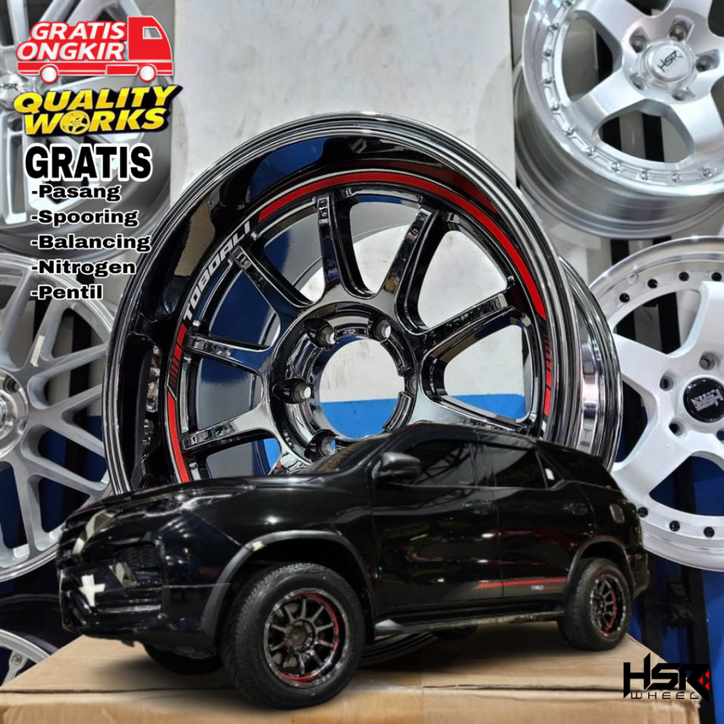 Velg Mobil Pajero Fortuner Ring 18 Velg Racing HSR Wheel Toboali Black Chrome
