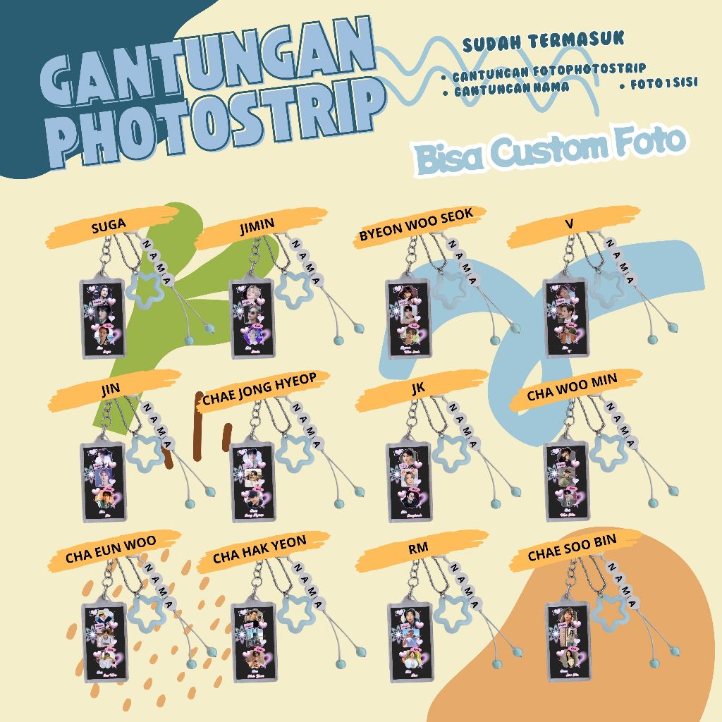 (BISA CUSTOM) GANTUNGAN KUNCI PHOTOSTRIP KPOP I DRAKOR I DRACIN I JIMIN I JIN I JK I RM I JIN I SUGA