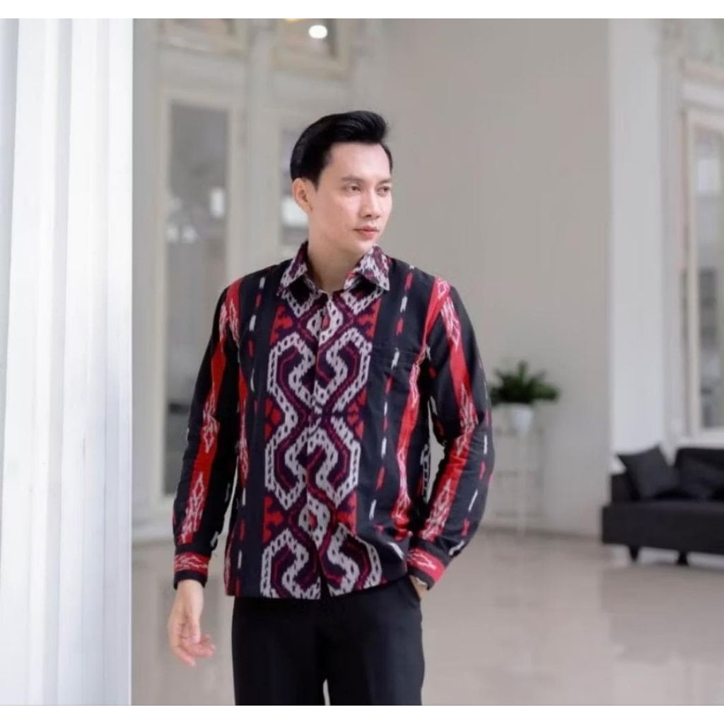 kemeja tenun toraja motif toraja hitam bagus