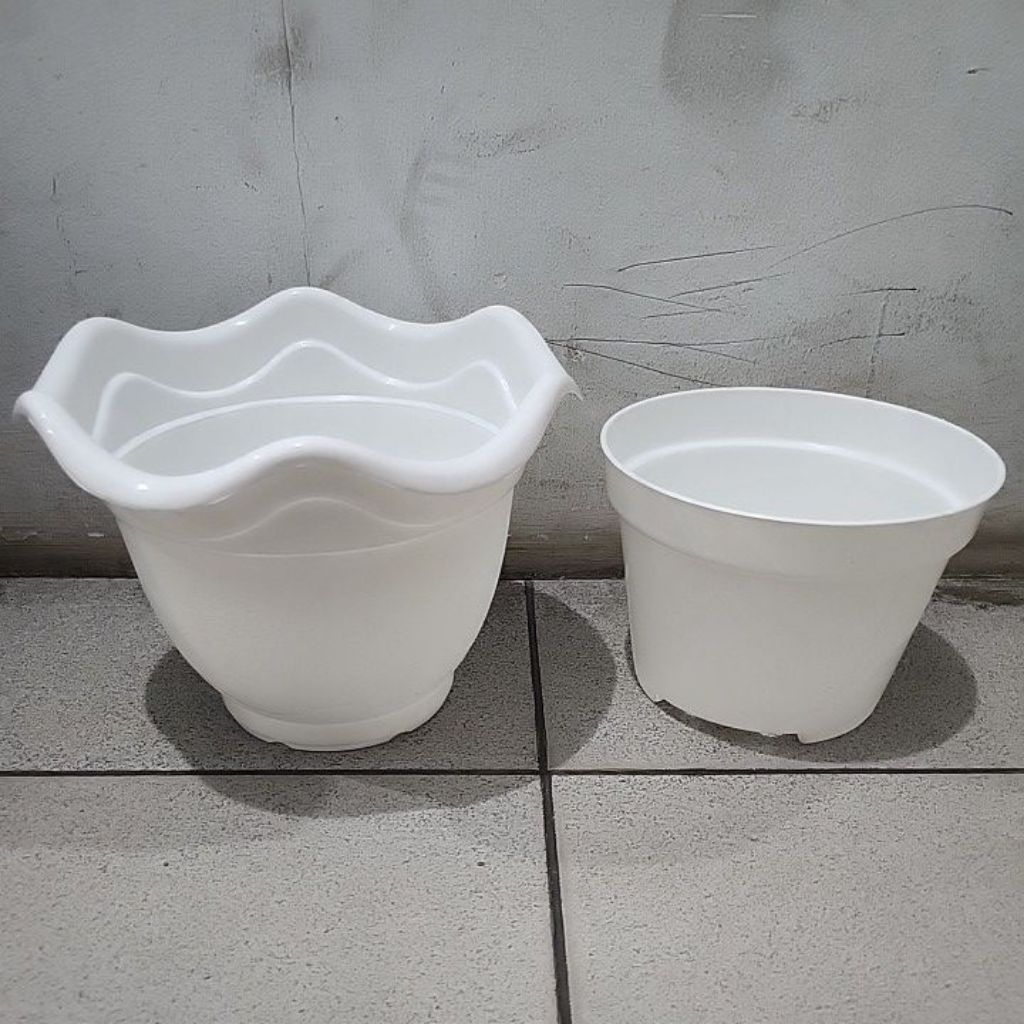 Pot bunga putih 20cm dan 17cm pot bunga estetik pot bunga plastik